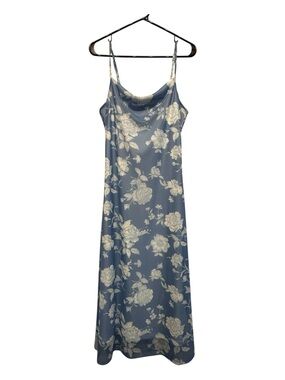 Y2K Style Altar'd State Blue Floral Midi Slip Dress with Cream Roses Small